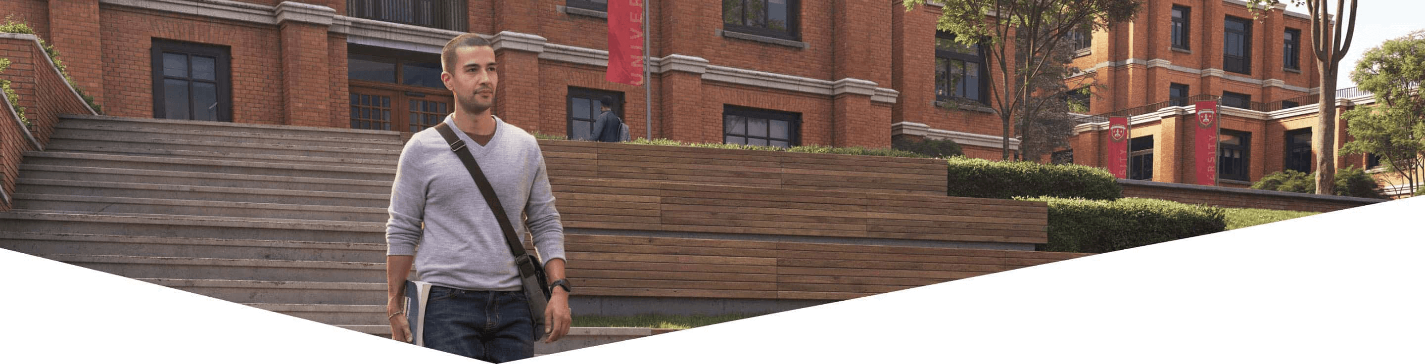 Man standing in front of a university